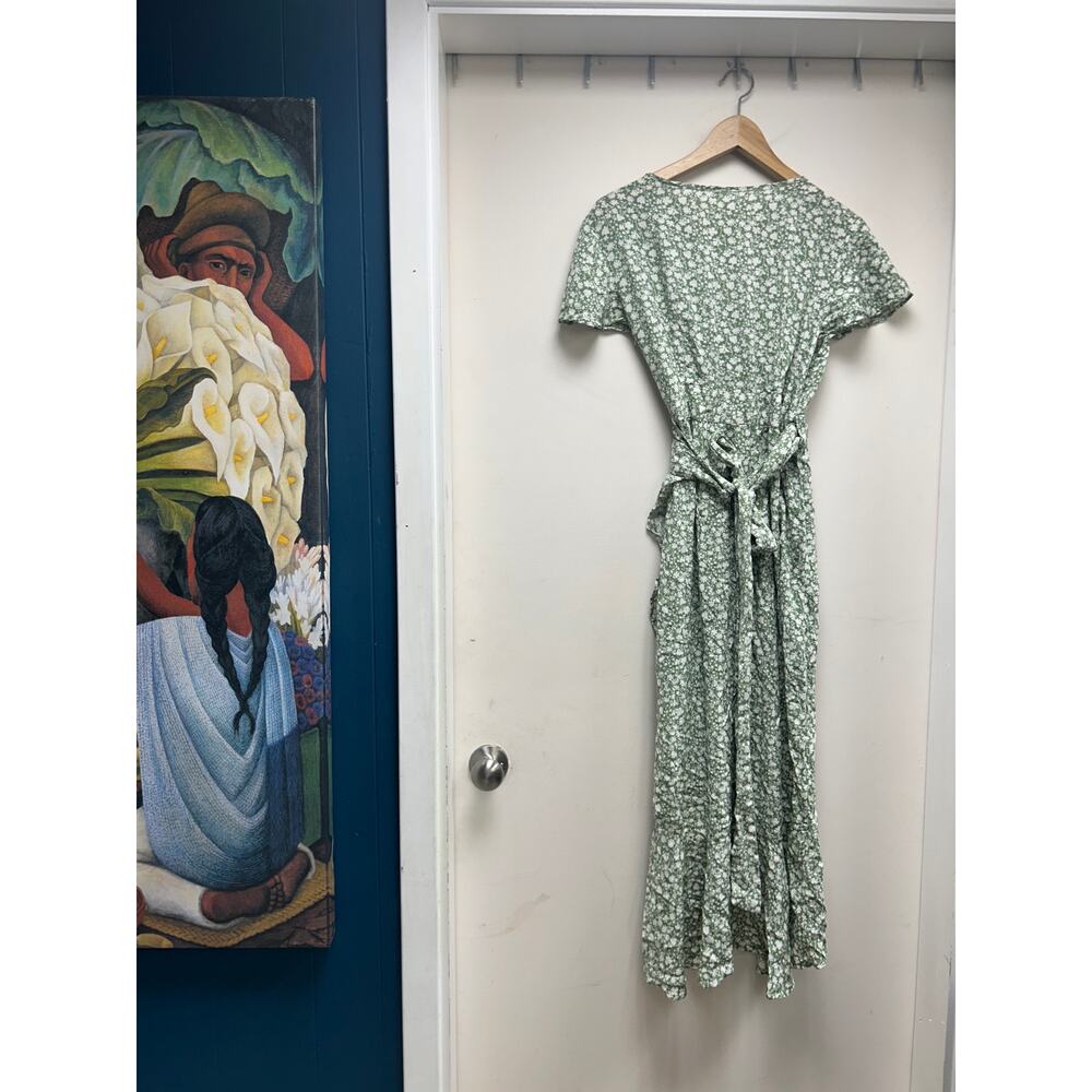 Green Floral Wrap Dress Size L - Picture 3 of 4
